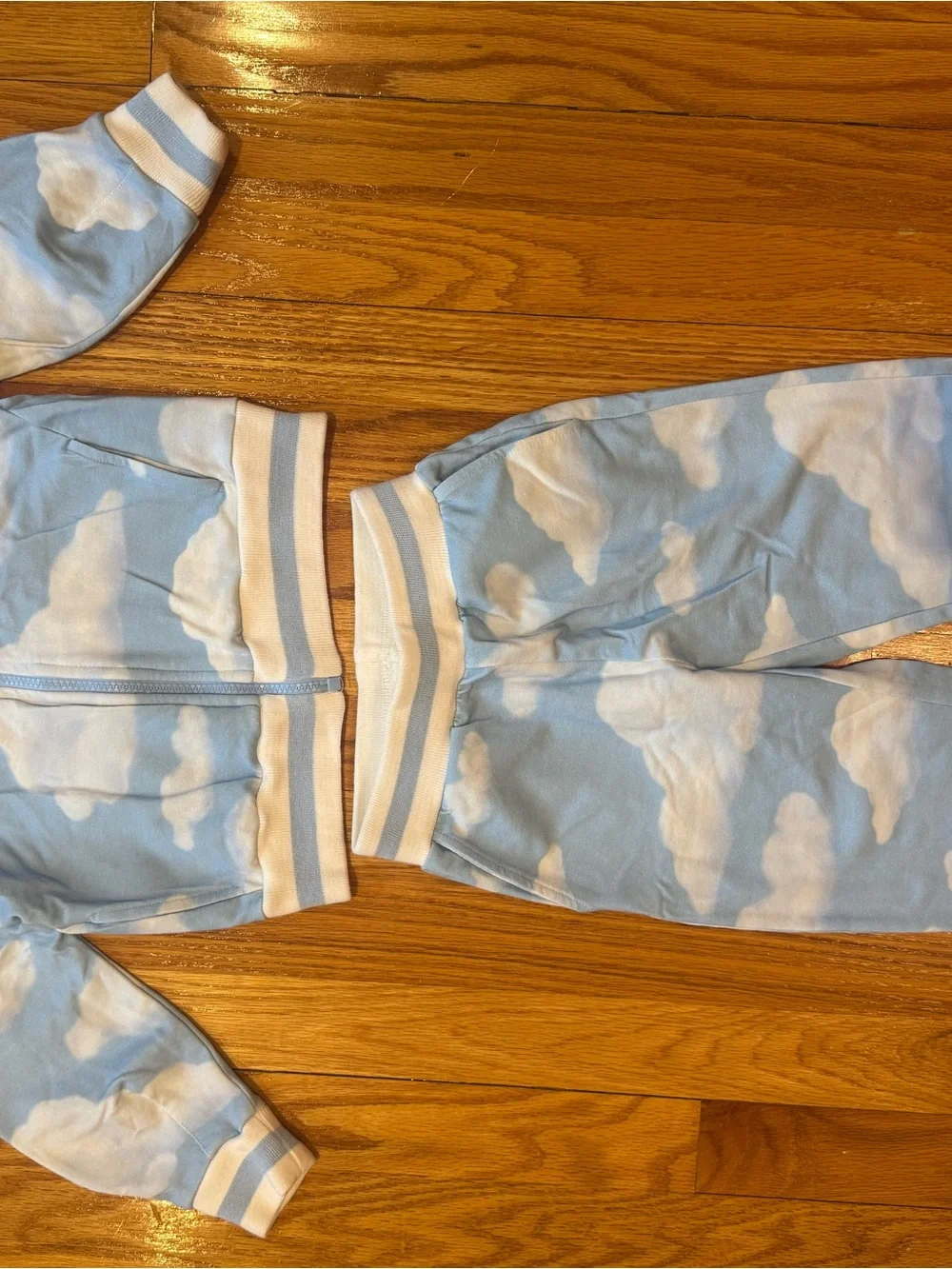 MonnaLisa Light Blue and White Cloud-Print Kids Pajama Set